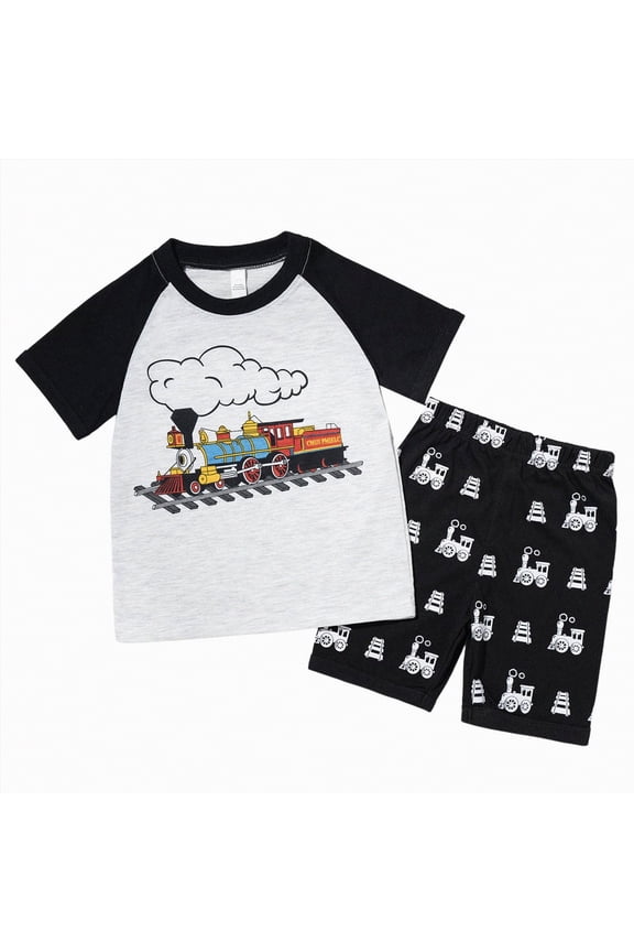 Kids Summer Pajamas Boys Unisex-Baby Short-Sleeve 2-Piece Pajamas Size 6-7 (Grey,6-7 Years)