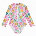 thumbnail image 1 of JUMEYU Kids Swimsuits Girls Rash Guard Long Sleeve One Piece Swimsuits Zipper Bathing Suits UPF 50+ Sun Protection Size 6-7 (Yellow,6-7 Years), 1 of 8