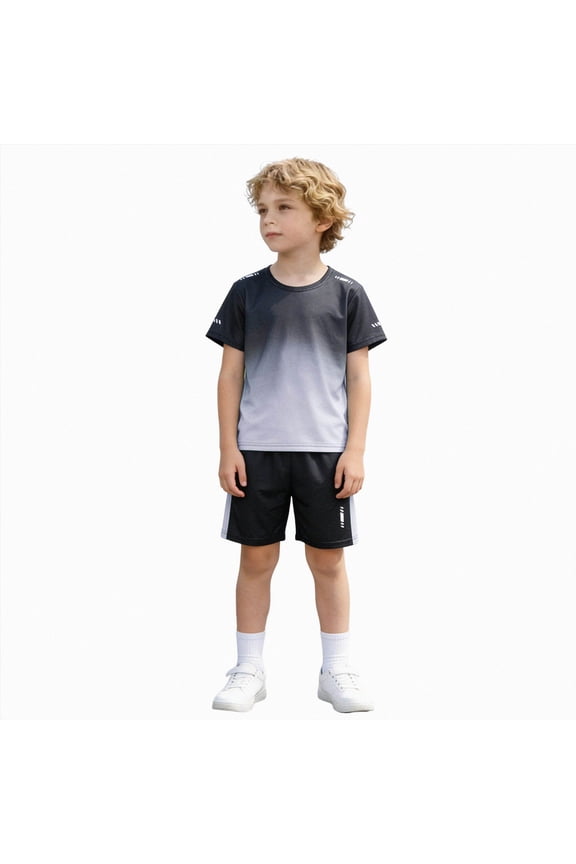 JUMEYU Kids T-Shirt And Shorts Set Boys Athletic Shorts and Performance T-Shirt Crew Neck Boy Clothes Set, Summer Kids Outfit Size 12-13 (Grey,12-13 Years)