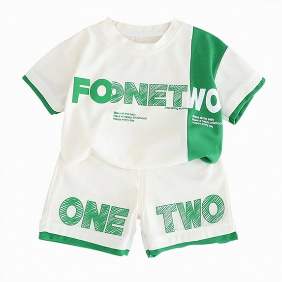 JUMEYU Little Boys Clothing Set Toddler Baby Boy Clothes Outfits Short Summer Sleeve Letters Printed Shirt Shorts Sets 2PC Little Boy Clothing 3T 4T (White,3-4 Years)