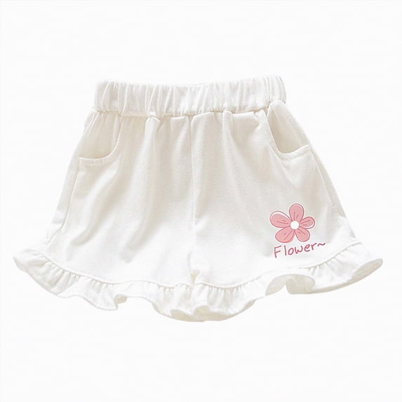 JUMEYU Little Girls Athletic Shorts Fashion Summer Shorts Toddler Kids Baby Girl Shorts Summer Clothes 2T 3T (White,2-3 Years)