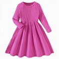 thumbnail image 1 of JUMEYU Little Girls Ribbed Knit Dress Round Neck Long Sleeve Waist Casual Solid Color Dresses 2T 3T (Hot Pink,2-3 Years), 1 of 7
