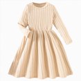 thumbnail image 1 of JUMEYU Little Girls Ribbed Knit Dress Round Neck Long Sleeve Waist Casual Solid Color Dresses 3T 4T (Beige,3-4 Years), 1 of 9