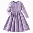 thumbnail image 1 of JUMEYU Little Girls Ribbed Knit Dress Round Neck Long Sleeve Waist Casual Solid Color Dresses 5T 6T (Purple,5-6 Years), 1 of 9