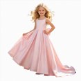 thumbnail image 1 of JUMEYU Little Girls Satin Flower Girl Dress Long Sleeveless Bow Wedding Formal Gown Dresses Size 11 (Light Pink,11 Years), 1 of 9