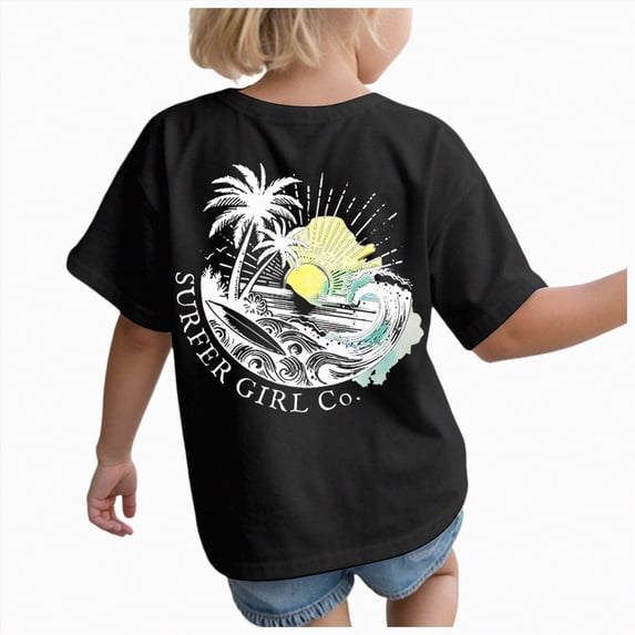 JUMEYU Little Girls Shirts Girls Short Sleeve T Shirts Kids Summer Tops Crewneck Basic Graphic Tees Size 13-14 (Black,13-14 Years)