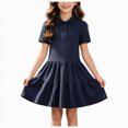 thumbnail image 1 of JUMEYU Little Girls Solid Color Long Sleeve A-Line School Dress Casual Uniform Dresses 7T 8T (Navy,7-8 Years), 1 of 9