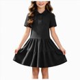 thumbnail image 1 of JUMEYU Little Girls Solid Color Short Sleeve A-Line School Dress Casual Uniform Dresses 3T 4T (Black,3-4 Years), 1 of 7