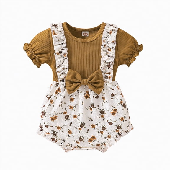 JUMEYU New Born Clothes Baby Girl Baby Bodysuits,Ultimate Flexy Short Sleeve Bodysuits for Girls 0 3 6 9 12 18 24 Months (Brown,6-12 Months)