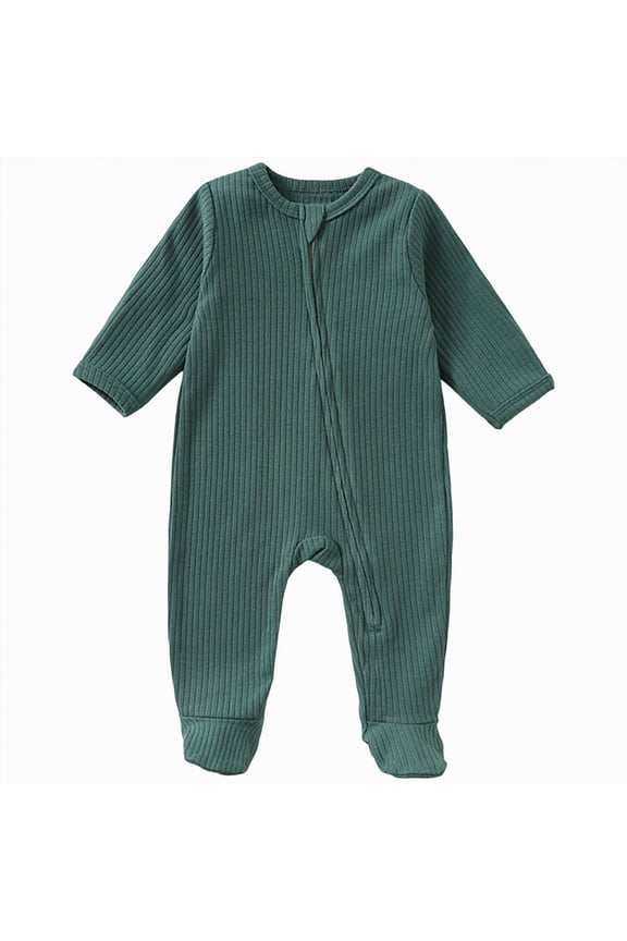 Newborn Baby Boy Clothes Unisex Footless Newborn Baby Sleepers Pajamas Romper Boys Girls Long Sleeve 0 3 6 9 12 18 24 Months (Dark Green,0-3 Months)