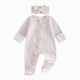 thumbnail image 1 of JUMEYU Newborn Baby Girl Clothes Girl Knit Long Sleeve Romper Round Neckline Cozy Fall Spring Snap Button Romper 0 3 6 9 12 18 Months (Beige,Preemie), 1 of 5