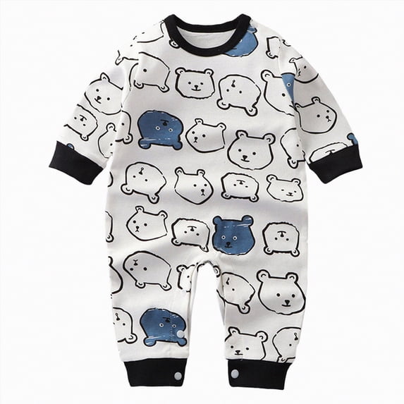JUMEYU Newborn Boy Clothes Winter Newborn Romper Coming Home Outfits Infant Girl Boy Cute Print Long Sleeve Bodysuit Jumpsuit 0 3 6 9 12 18 24 Months (Navy,6-12 Months)