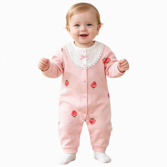 JUMEYU Newborn Girl Clothes Rompers Baby Clothes Neutral Zipped Fall Romper for Boy Girl Infant Lapel Print One-piece Jumpsuit 0 3 6 9 12 18 Months (White,9-12 Months)