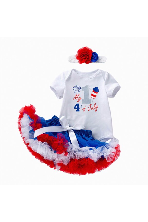 Newborn Girl Outfits Baby Girl 4th of July Outfits Letter Romper+Tutu Bloomer Shorts+Headband Infant Newborn 4th of July Outfit 0 3 6 9 12 18 24 Months (Blue,6-12 Months)