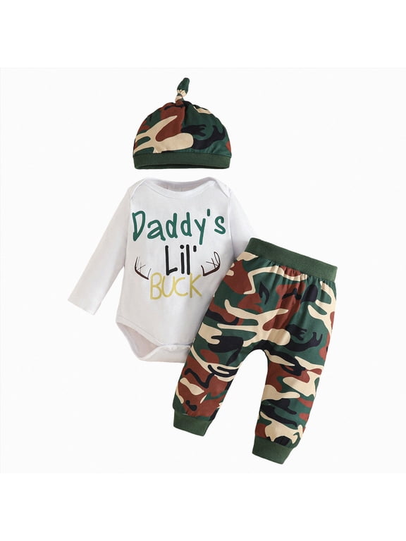 Newborn Outfits Baby Girl Fall Camo Outfit 2 Piece Outfit Set Camouflage Print Romper with Jogger Pants Comfortable Play Set 12 18 Months (White,12-18 Months)