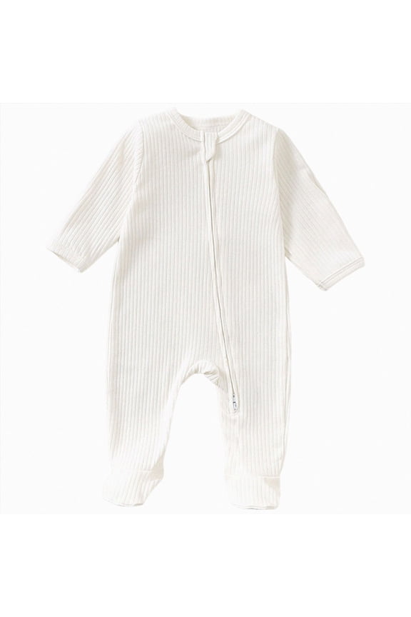 Newborn Rompers Pajamas Baby Boy Girl Zip up Sleep and Play Footless Long Sleeve 0 3 6 9 12 18 24 Months (White,9-12 Months)