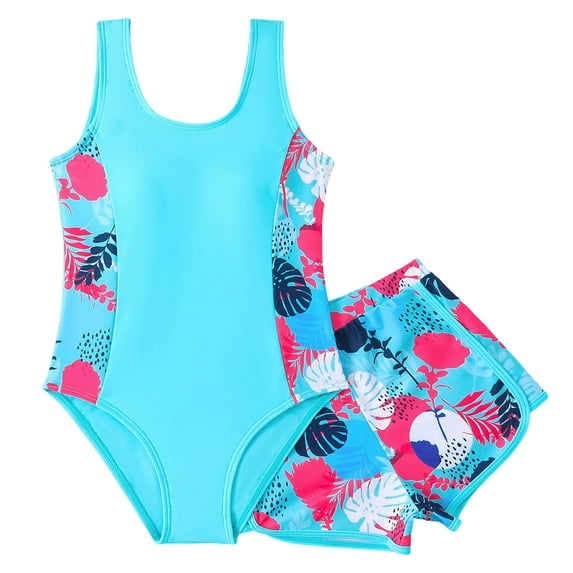 JUMEYU One Piece Swimsuit for Girls Girls One Piece Swimsuits Tie Dye Bathing Suit for Girls Hawaiian Swimwear Size 11-12 (Blue,11-12 Years)