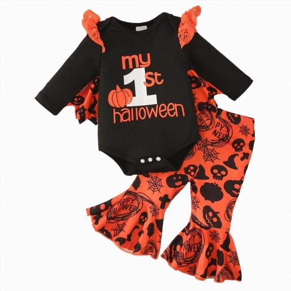 JUMEYU Outfits Baby Girl Newborn Baby Girls Outfits Long Sleeve Romper Flared Pants Headband Fall Winter Clothes 3 6 Months (Black,3-6 Months)