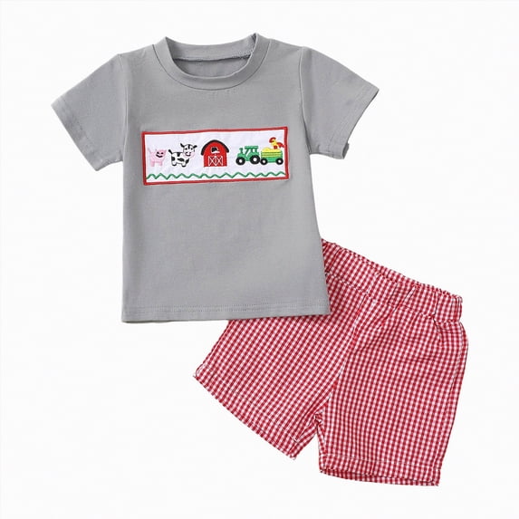 JUMEYU Outfits for Boys Toddler Boy Summer Clothes Outfits Kids Cotton Short Sleeve Shirt Shorts Set 0 6 Months (Grey,0-6 Months)