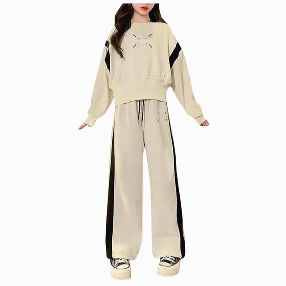 JUMEYU Outfits for Kids Girls Clothes Short Sleeve Top and Print Pants 2 Piece Girls Outfits Size 10-12 (Beige,10-12 Years)