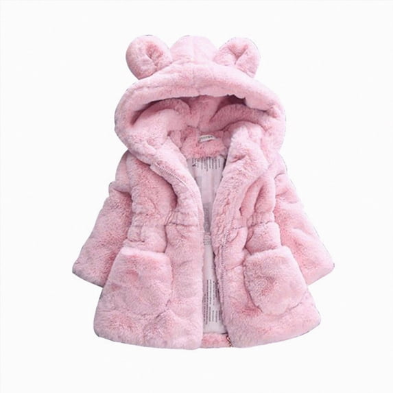JUMEYU Overcoat for Toddler Girls Toddler Fuzzy Hooded Zip-Up Jacket with Bear Ear Detail Winter Coat 18 24 Months (Pink,18-24 Months)