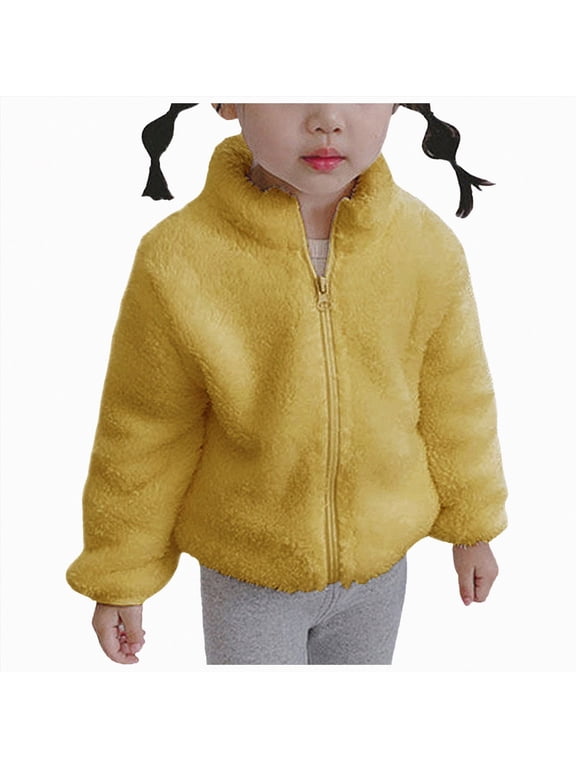 Overcoat for Toddler Girls Toddler Girls Fleece Stand Collar Zip-Up Coat Winter Outerwear 3T 4T (Yellow,3-4 Years)