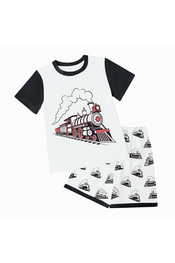 Pajamas for Boys Plaid 2 Piece Teen Boys Short-Sleeve T-Shirt & Shorts Soft Loose Fit Outfits with Elastic Waist Pockets Pajamas for Kids Size 9-10 (Watermelon Red,9-10 Years)