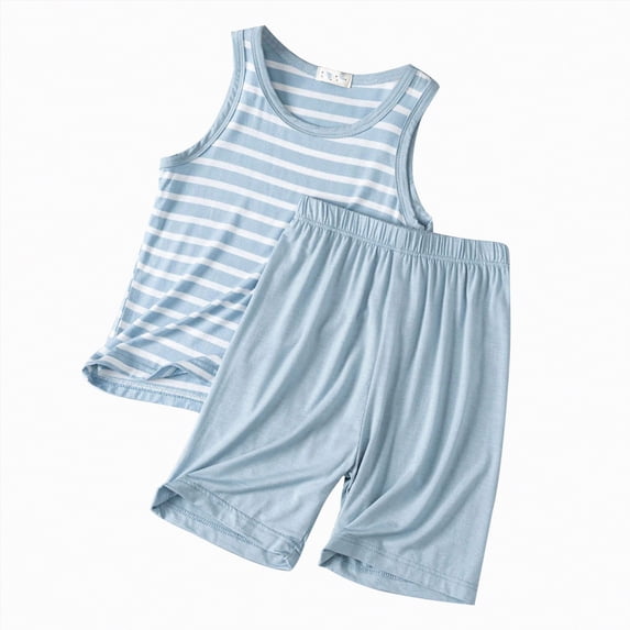 JUMEYU Pajamas Boys Summer Kids Toddler Boy Pajamas Short Sleeve Shirt Top and Shorts 2pcs Pjs Sets Sleepwear 5T 6T (Light Blue,5-6 Years)