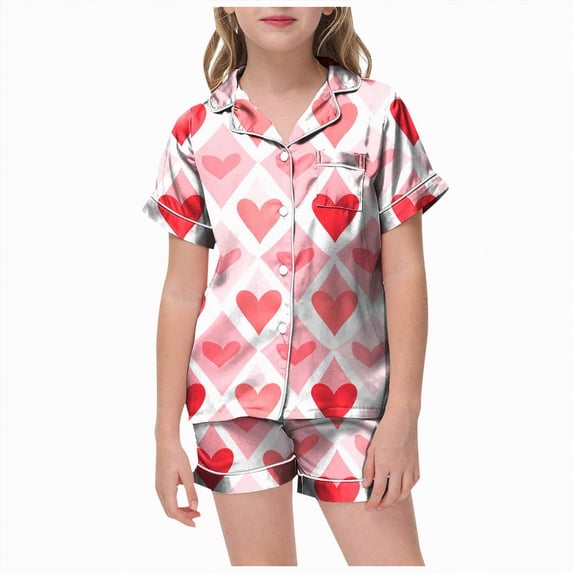 JUMEYU Pajamas for Kids Pajama Set for Kids Boys Girls Button-Down Satin Silk Pajamas Short Sleeve Shorts Sleepwear Nightwear Clothes Set Comfort Nightwear Size 8-9 (Light Purple,8-9 Years)