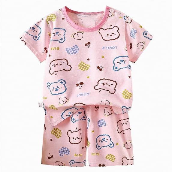 JUMEYU Pajamas Toddler Baby Boys' Pajamas, 2-Piece Short Sleeve Tee and Pants Cotton Pj Set 18 24 Months (Pink,18-24 Months)