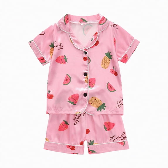 JUMEYU Pajamas for Girls Summer Little Girls Summer Pajamas Toddler Shorts Sets Donut Sleepwear for Kids 4T 5T (Red,4-5 Years)