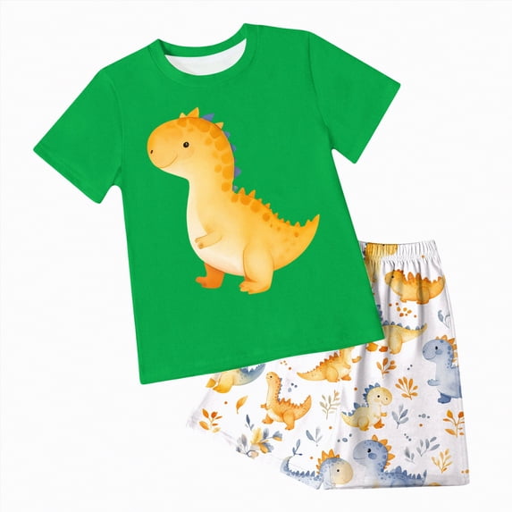 JUMEYU Pajamas for Toddler Boys Baby Pajamas Set Shirt and Pants Toddler Cotton Pjs Short Sleeve Sleepwear 3T 4T (Green,3-4 Years)