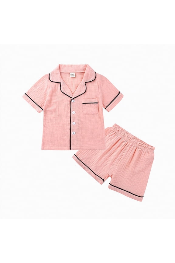 Pajamas for Toddler Girls Big Girls Button Down Sleepwear Short Sleeve Pajama Sets 3T 4T (Pink,3-4 Years)
