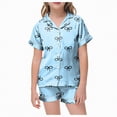 thumbnail image 1 of JUMEYU Pjs for Girls Silk Children Sleepwears Girls Spring Summer Cartoon Print Short Sleeve Sleepwear Outfits Pajamas Clothes Size 6-7 (Light Blue,6-7 Years), 1 of 5
