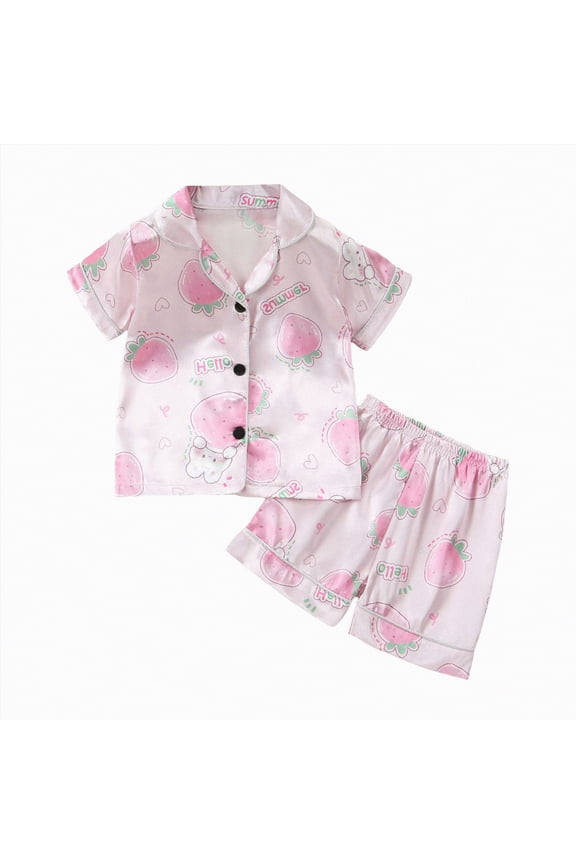 Pjs Sets for Girls Summer Pajamas for Girls Pjs Sets Short Sleeve Summer Sleep Night Shirt Clothes 5T 6T (Pink,5-6 Years)