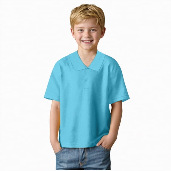 JUMEYU Polo Shirt Boys Boys Short Sleeve Knit Polo Shirt Soft and Breathable School Uniform with Striped Collar Size 16-17 (Light Blue,16-17 Years)
