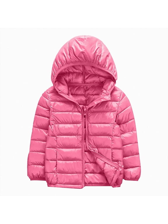Puffer Winter Coats Kids Girls and Boys Lightweight Hooded Puffer Jacket for Kids Zip-Up Coat (Pink,6-7 Years)