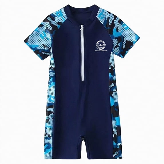 JUMEYU Rashguard Swimsuit Boys Swimsuit Boy Boys One Piece Rash Guard Bathing Suit Short Sleeve Zipper Little Boys Beach Swimwear Size 9-10 (Blue,9-10 Years)
