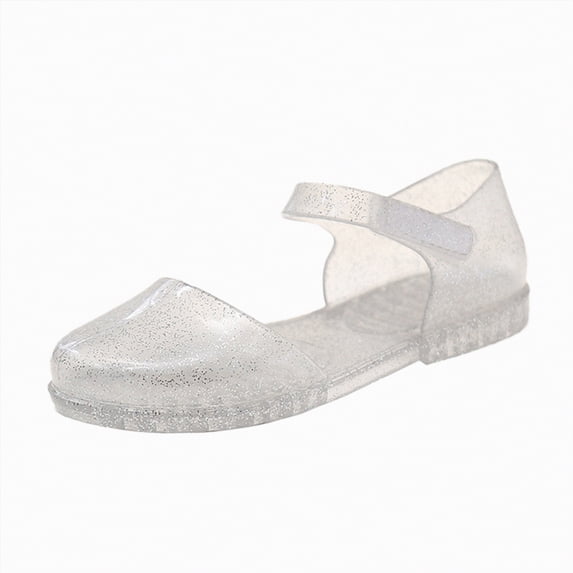 JUMEYU Sandals for Girls Girls Jelly Sandals Summer Costume Princess Dress Flat Breathable Waterproof Shoes for Girl Closed Toe Beach Flat-Sandals for Toddler Kids Size 10.5 (Silver,Little Kids 10.5)