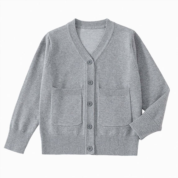 JUMEYU School Sweaters for Boys Knit Cardigan with Buttons – Soft Ribbed Texture, Cozy Fit, Button Front 5T 7T (Light Gray,5-7 Years)