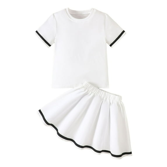 JUMEYU Skirt Sets for Girls Toddler Little Girl Summer Outfits Short Sleeve Tops Skirt Set Kids 2Pcs Fashion Clothes 2T 3T (White,2-3 Years)