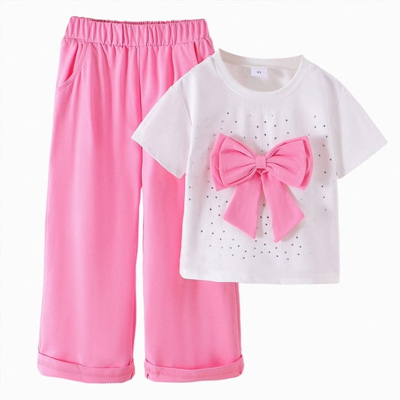 JUMEYU Spring Toddler Girl Clothes Kids Toddler Girl Clothes Letter Print Graphic Top + Leopard Print Flare Leg Pants 2PC Summer Clothing Set 2T 3T (Pink,2-3 Years)