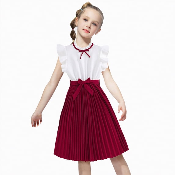 JUMEYU Summer Dresses for Big Girls Girl's Sleeveless A Line Mini Dress Ruched Ruffle Swing Dresses Size 8-9 (Red,8-9 Years)
