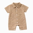 thumbnail image 1 of JUMEYU Summer Newborn Romper Baby Boy Unisex Baby Soft Short Sleeve Romper Jumpsuits Sleep and Play 0 3 6 9 12 18 24 Months (Brown,6-12 Months), 1 of 4