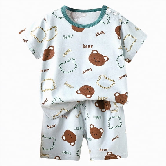 JUMEYU Summer Pajamas Toddler Boy Little Hand Boys Pajamas 2 Pieces Snug-Fit Short Set Cotton Toddler Pjs Sleepwear 5T 6T (Sky Blue,5-6 Years)