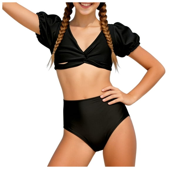 JUMEYU Swimsuit Girl Girls Swimsuit Bikini Set,Criss Cross Bathing Suits for Girls Two Piece Swimsuit Solid Color Girls' Swimwear Size 7-8 Years (Bronze,7-8 Years)