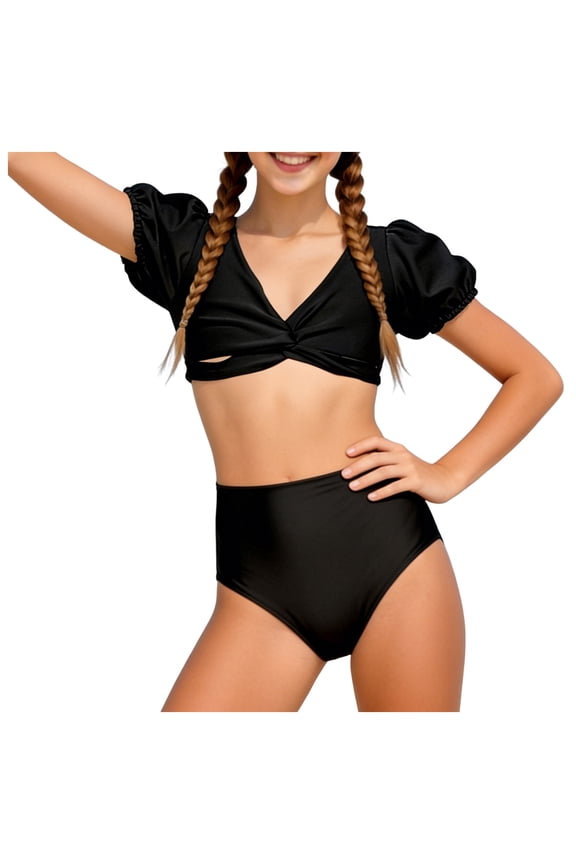 Swimsuit Girl Girls Swimsuit Bikini Set,Criss Cross Bathing Suits for Girls Two Piece Swimsuit Solid Color Girls' Swimwear Size 7-8 Years (Bronze,7-8 Years)