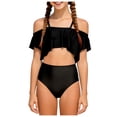 thumbnail image 1 of JUMEYU Swimsuits for Little Girl Infant Girls Ruffle Hawaii Swimsuit Baby Bikinis Toddler 3 Piece Bathing Suit with Hat Kids Swimwear Beach Set 5T 6T (Black,5-6 Years), 1 of 9