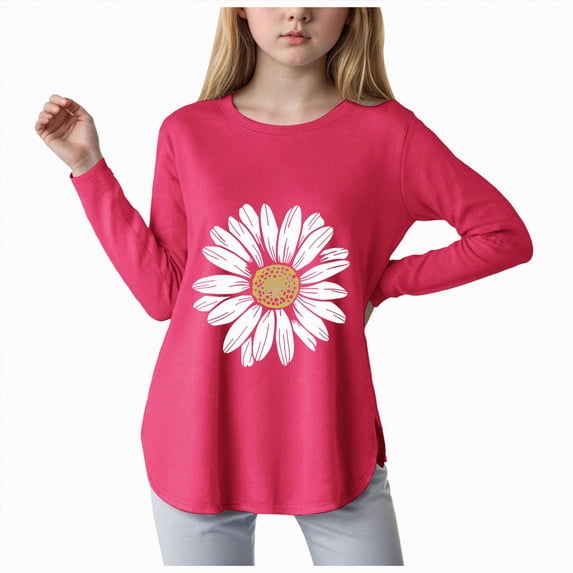 JUMEYU Teens Tops Tees Toddler Girl Long Sleeve Shirt Infant Girls Tees Blouses Print Ruffled Tshirts 5T 6T (Red,5-6 Years)