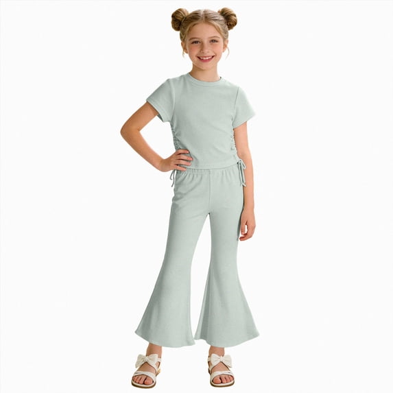 JUMEYU Toddler 2 Piece Outfits Girls Toddler Girls Clothes Short Sleeve T-Shirt + Leggings 2pcs Outfits Set 3T 4T (Light Green,3-4 Years)